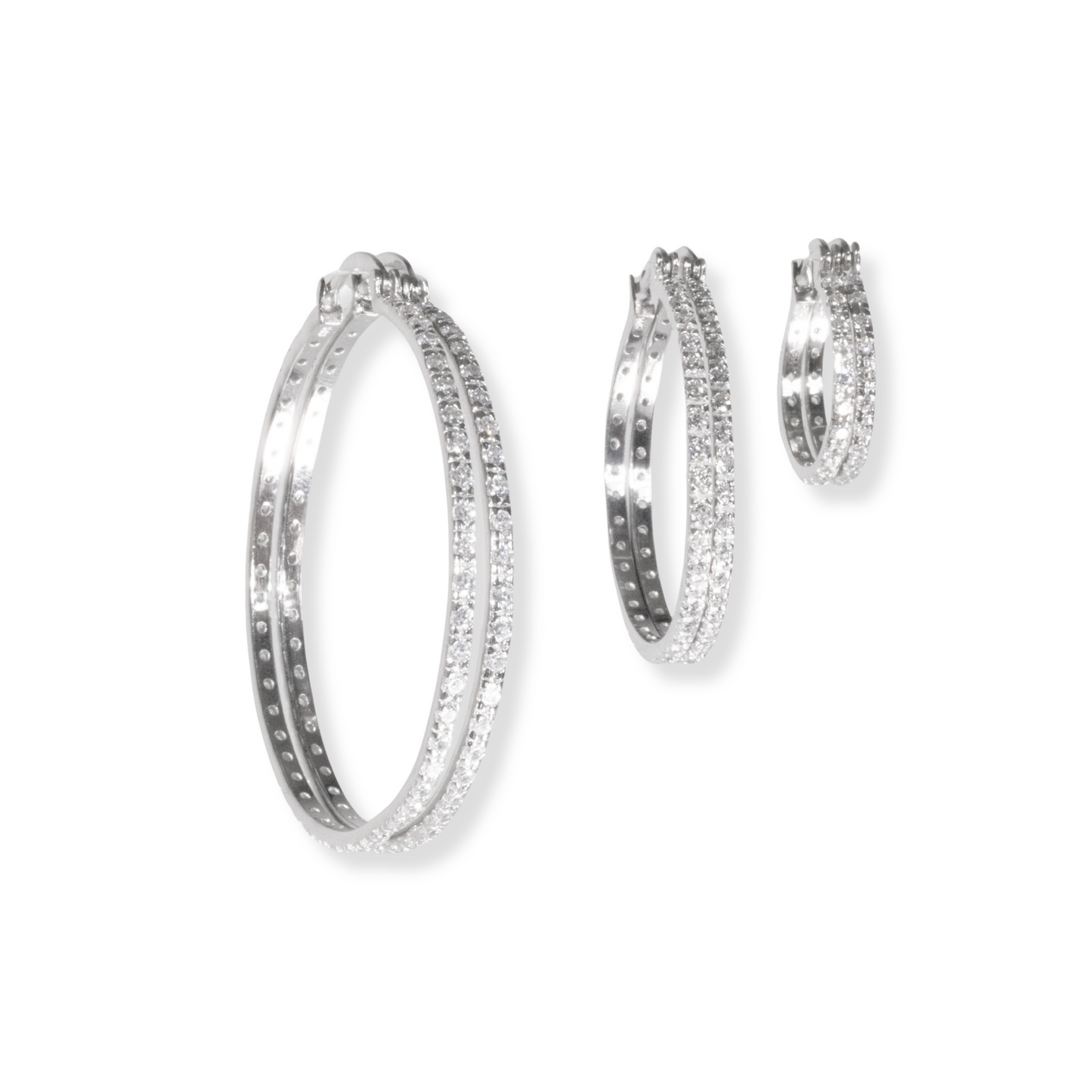 Aretes Hoops con Zirconias 925 Sterling Silver | diferentes tamaños