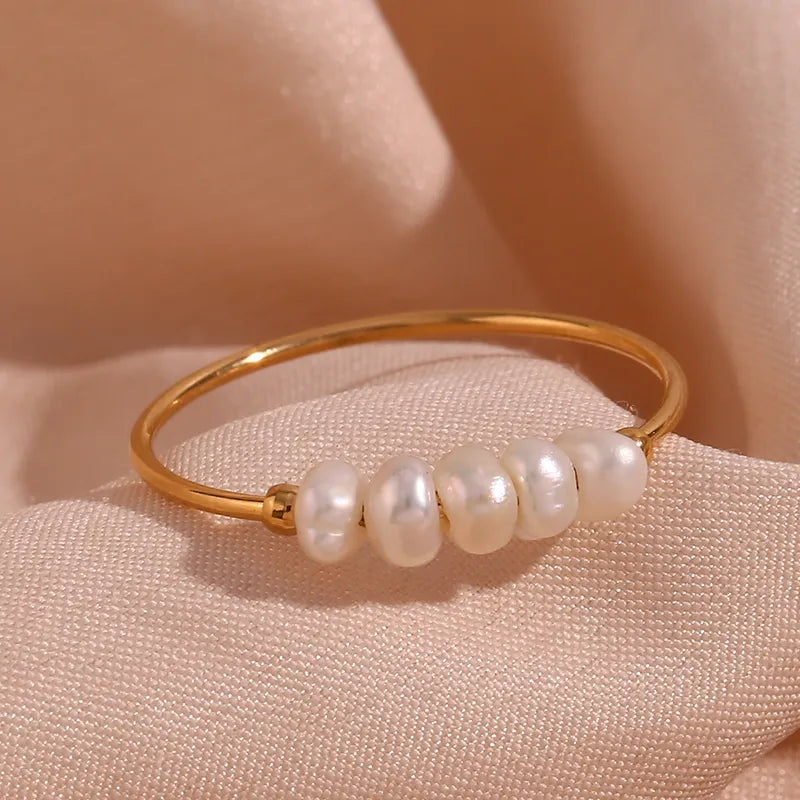 Anillo Luz Serena | dorado con perlitas | size 7 y 8