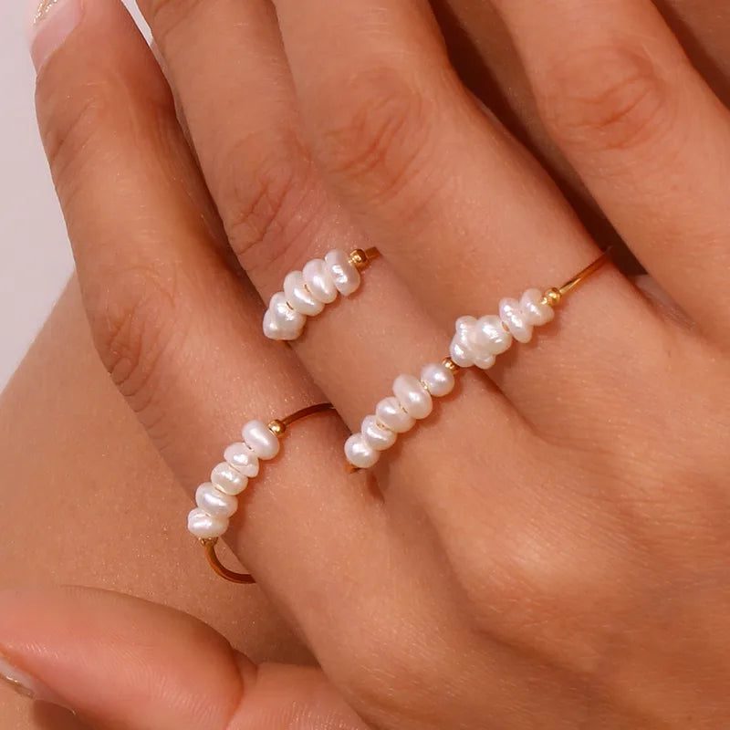 Anillo Luz Serena | dorado con perlitas | size 7 y 8