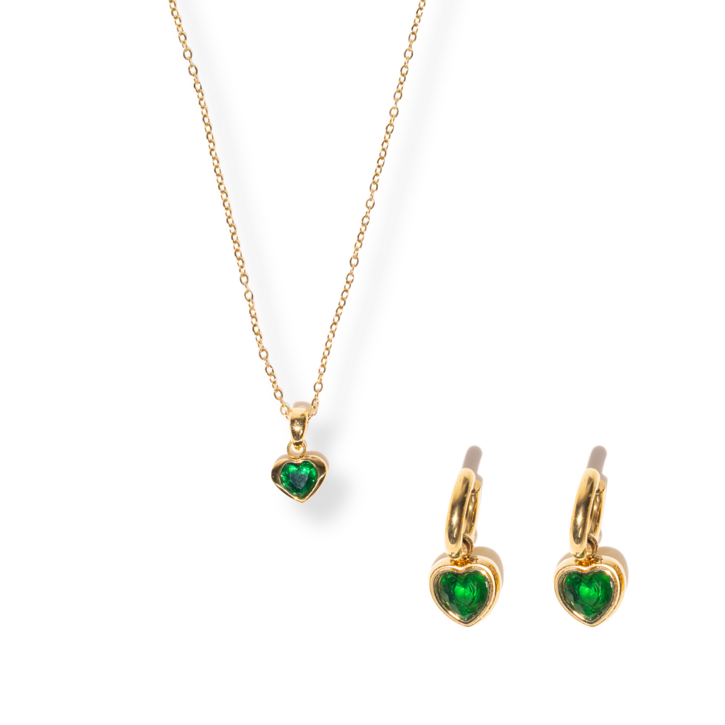 Set Corazón Luminoso|2 piezas | Zirconia esmeralda o blanca