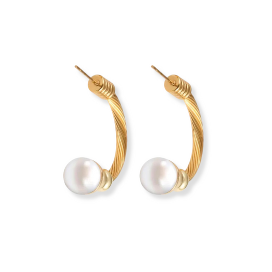 Aretes Espiral con Perla | dorado