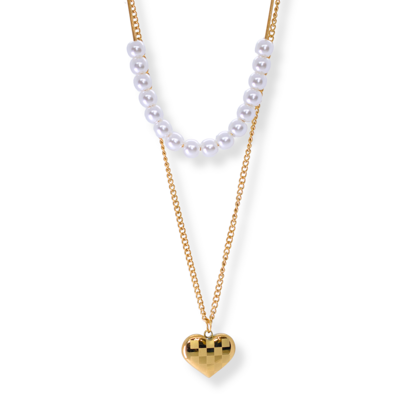 Collar doble cadena perlas y perlas | dorado