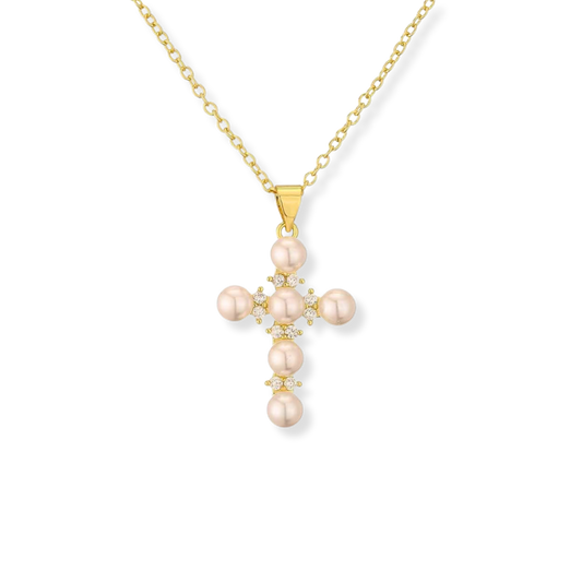Collar Cruz con Perlas y Zirconias | dorado