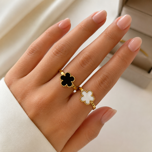 White or black pearl flower ring | size 8