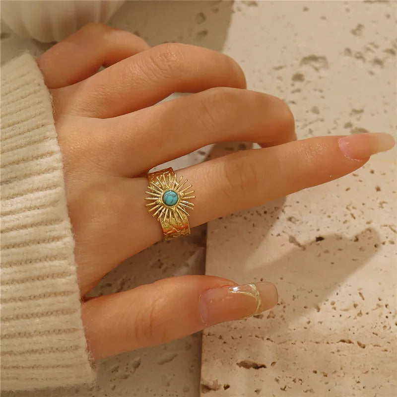 Anillo Golden Breeze con turquesa | ajustable