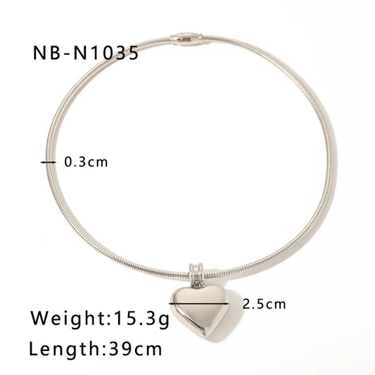 Choker Corazón Plateado | Cadena Gruesa | Acero Inoxidable