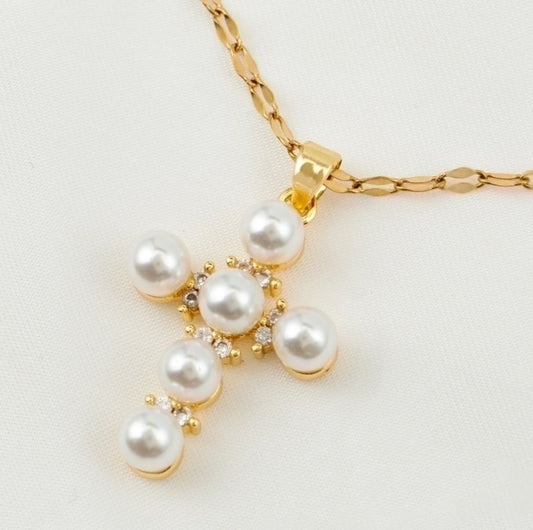 Collar Cruz con perlas | dorado