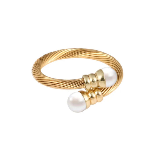 Anillo con perlas espiral | dorado | ajustable