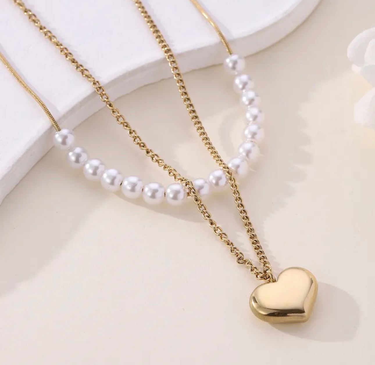 Collar doble cadena perlas y perlas | dorado