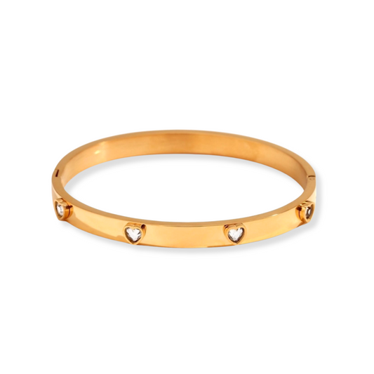 Bangle corazones en zirconia | blanco o verde