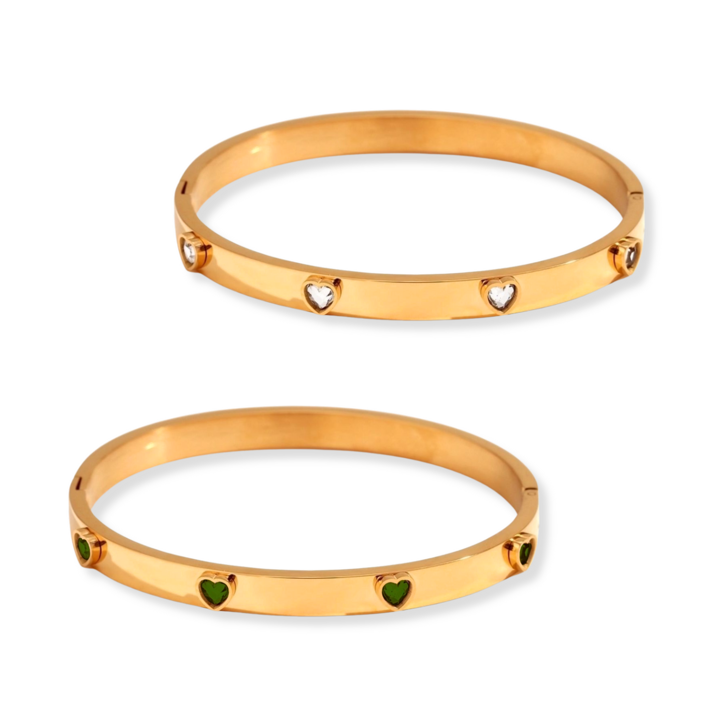 Bangle corazones en zirconia | blanco o verde