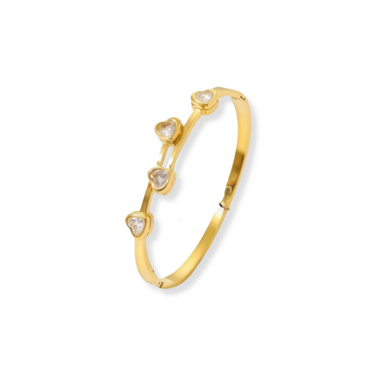 Bangle cruzado de corazones con zircornias | blanco o verde