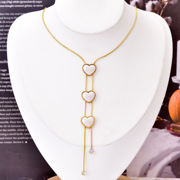 Set of 3 Pearl Hearts | necklace and earrings | gold