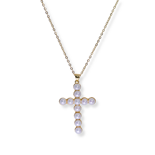 Collar cruz con Perlas | dorado