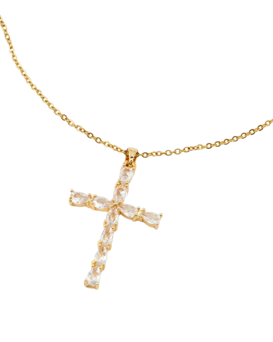 Collar Cruz Cristal Dorado-Acero Inoxidable