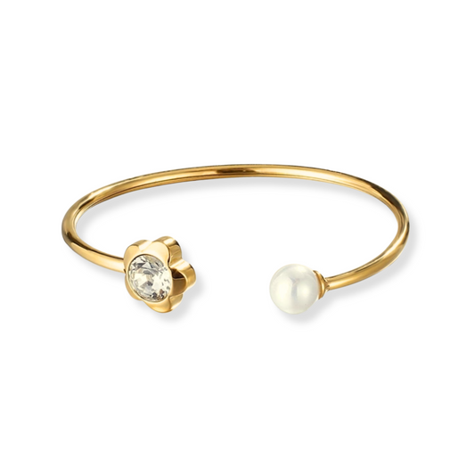Bangle flor y perla | dorado y Plateado| Acero Inoxidable