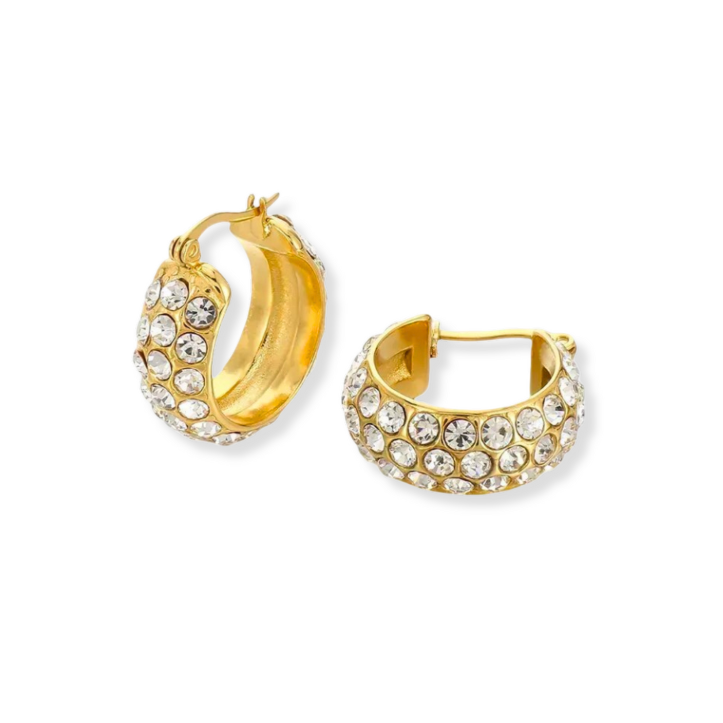 Aretes Huggie Hoops con zirconias | dorado