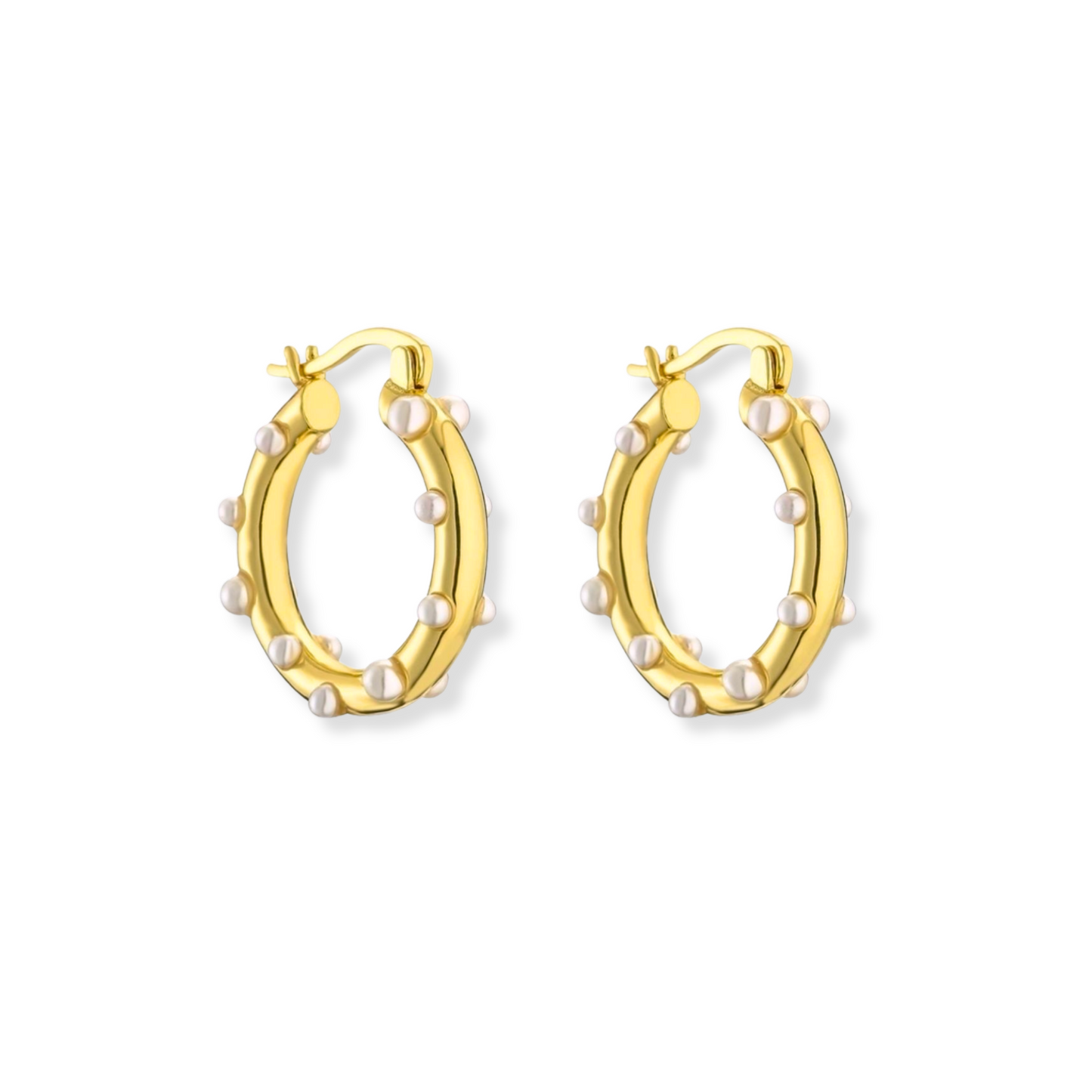 Aretes con perlas incrustadas | argollas | doradas