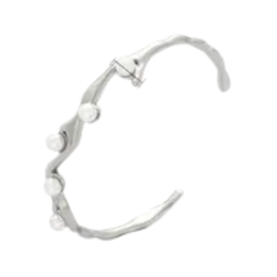 Bangle Olas de Perlas | dorado y plateado