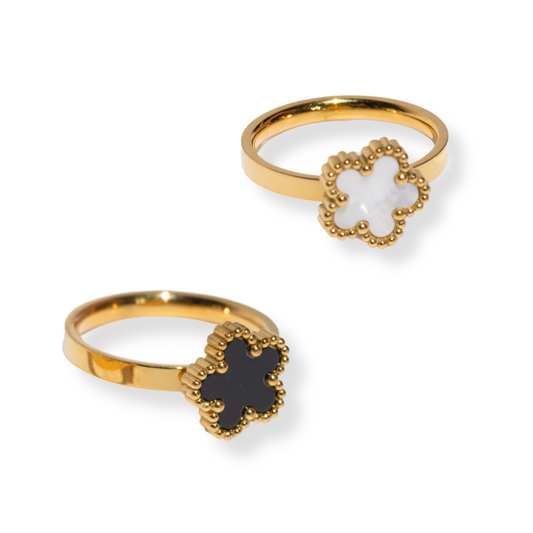 White or black pearl flower ring | size 8
