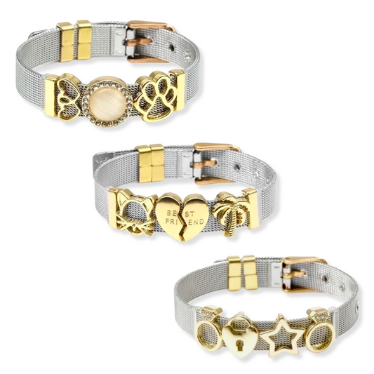 Pulsera con charms | 3 opciones de charms | doble tono