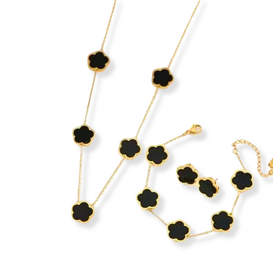 Set Flores Negras | 3 piezas | dorado y negro