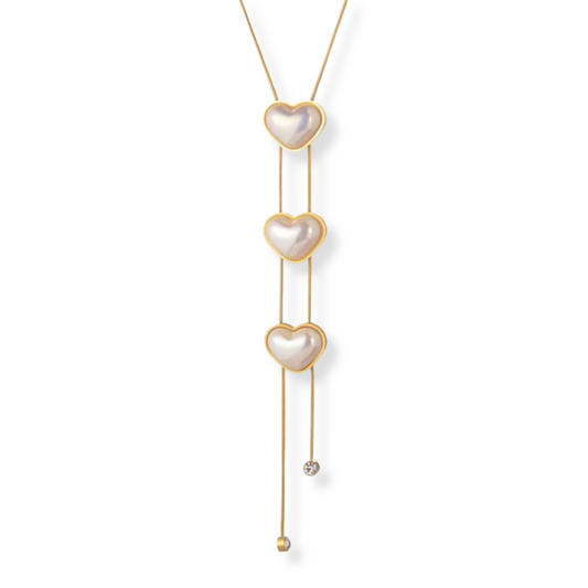 Collar 3 corazones perlados | dorado