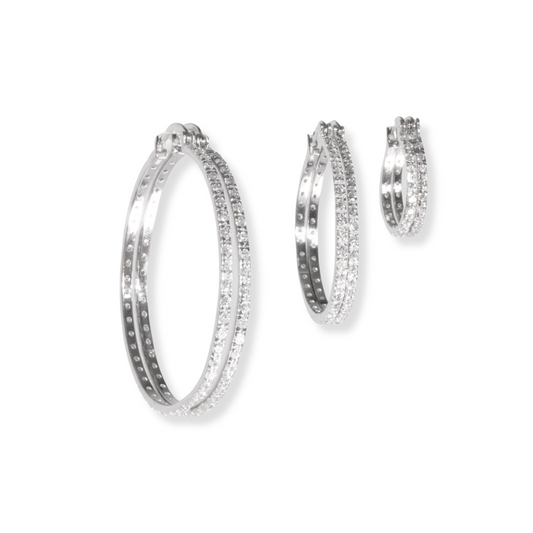 Aretes Hoops con Zirconias 925 Sterling Silver | diferentes tamaños