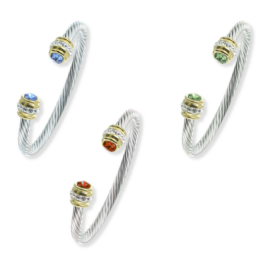Bangle doble tono con zirconias | Verde, Azul o Rojo