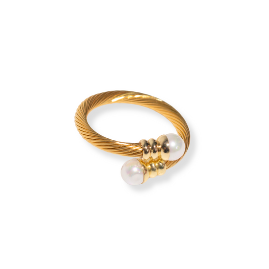 Anillo con perlas espiral | dorado | ajustable
