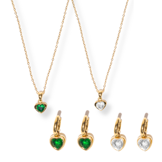 Set Corazón | 2 piezas | Zirconia esmeralda o blanca