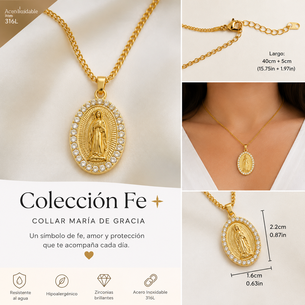 Collar Guadalupe de Luz- Acero Inoxidable 316L