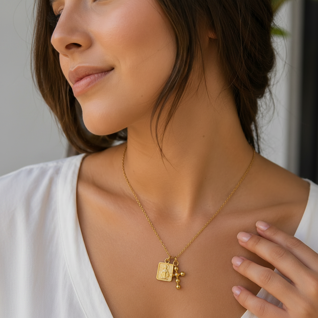 Collar Rosario de Gracia | Acero Inoxidable 316L Baño Oro 18K