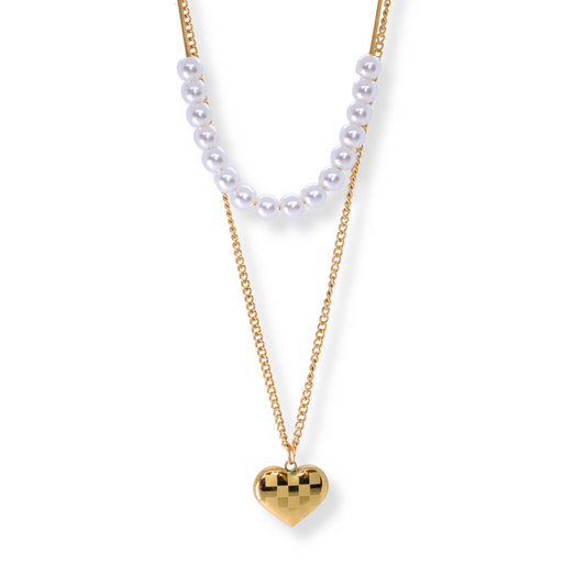 Collar doble cadena perlas y perlas | dorado