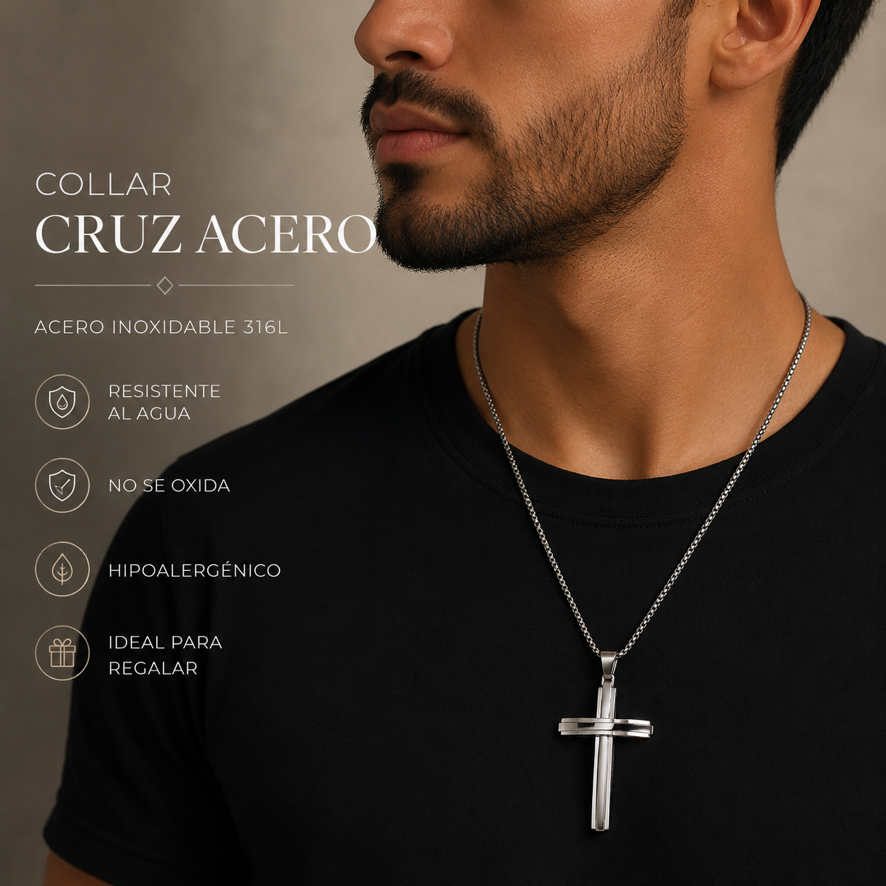 Collar Cruz Acero – Acero Inoxidable 316L