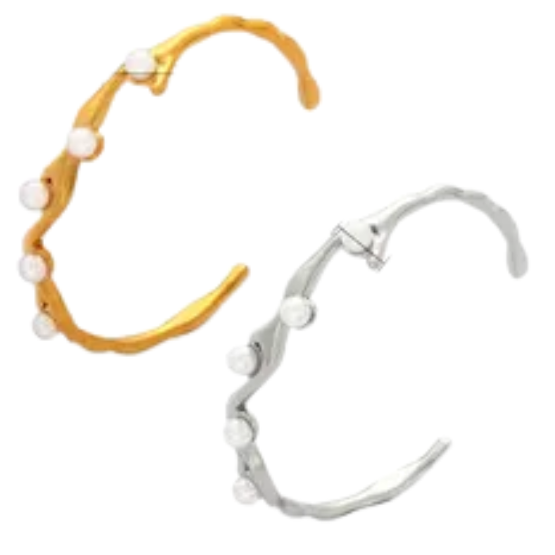Bangle Olas de Perlas | dorado y plateado
