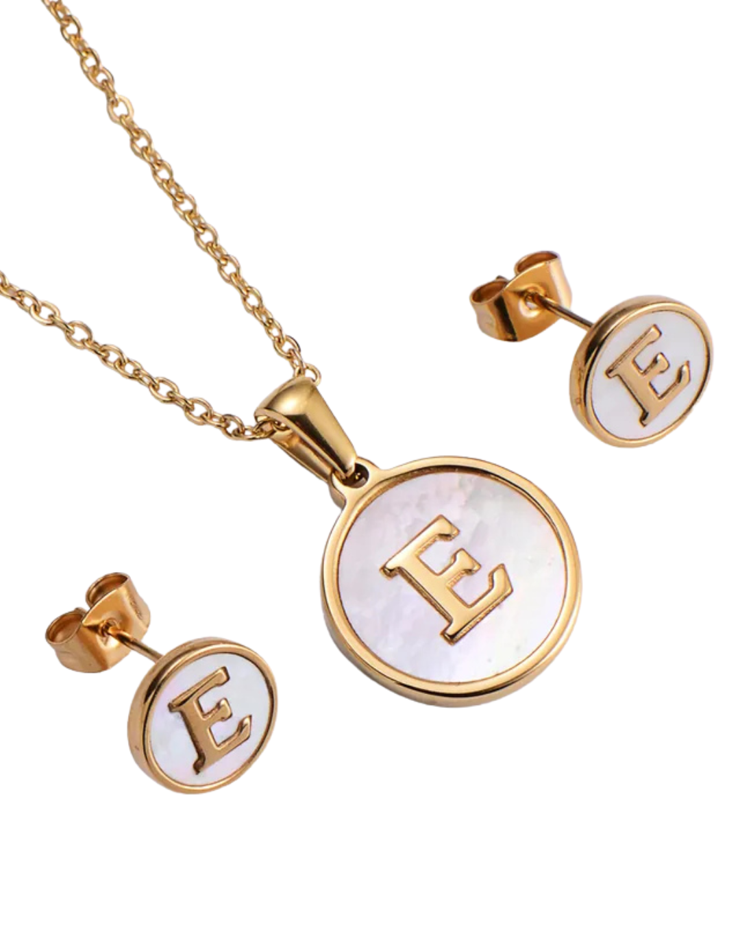 Set Cadena y Aretes con Inicial | Dorado - Acero Inoxidable