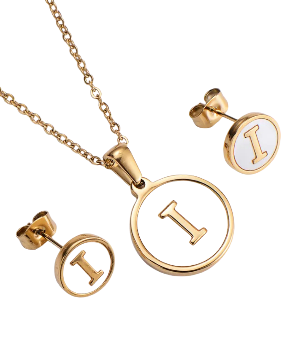 Set Cadena y Aretes con Inicial | Dorado - Acero Inoxidable