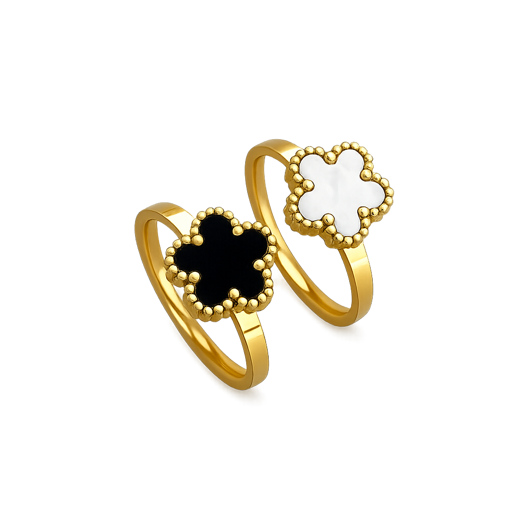 White or black pearl flower ring | size 8 