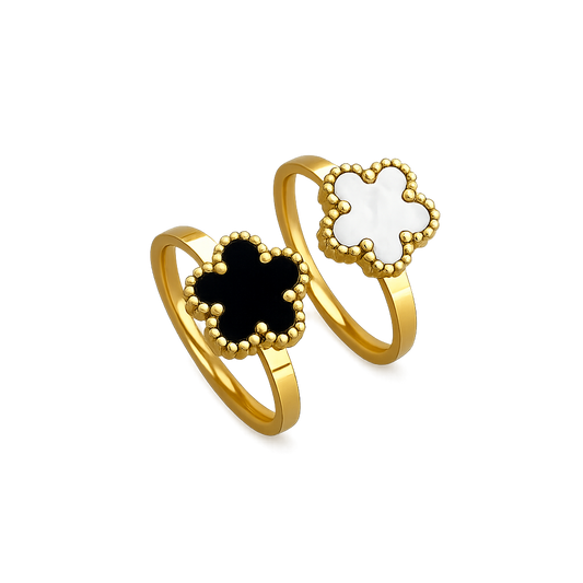 White or black pearl flower ring | size 8 