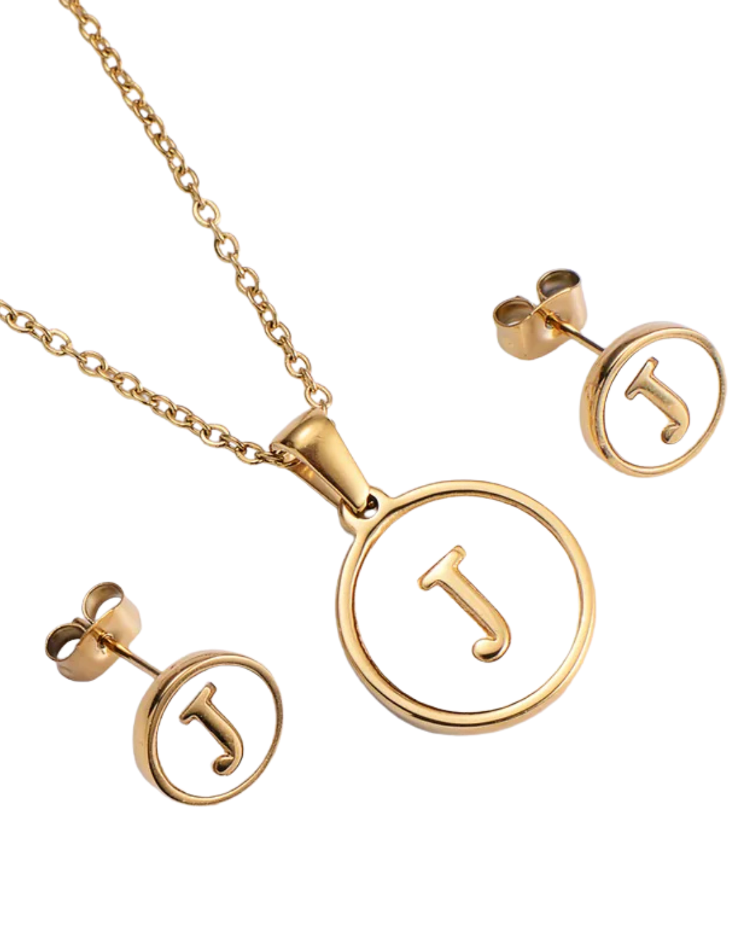 Set Cadena y Aretes con Inicial | Dorado - Acero Inoxidable