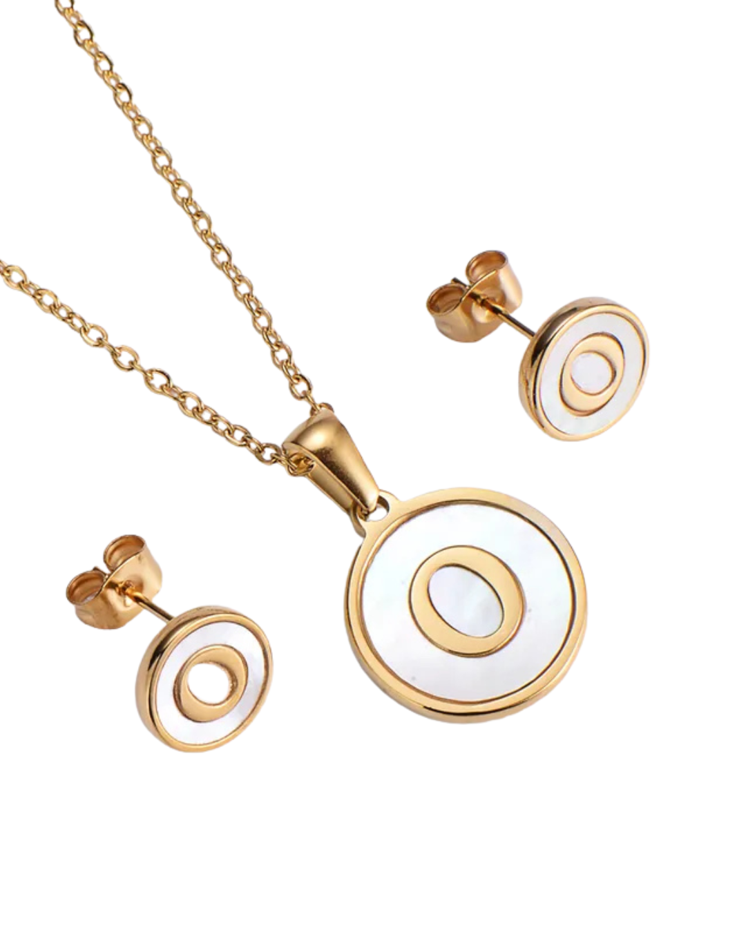 Set Cadena y Aretes con Inicial | Dorado - Acero Inoxidable