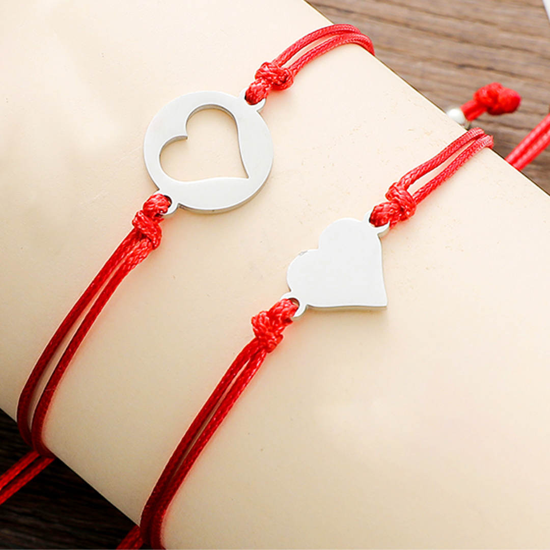 Mother and Daughter Bracelet Set | Red String with Heart | 2 pieces