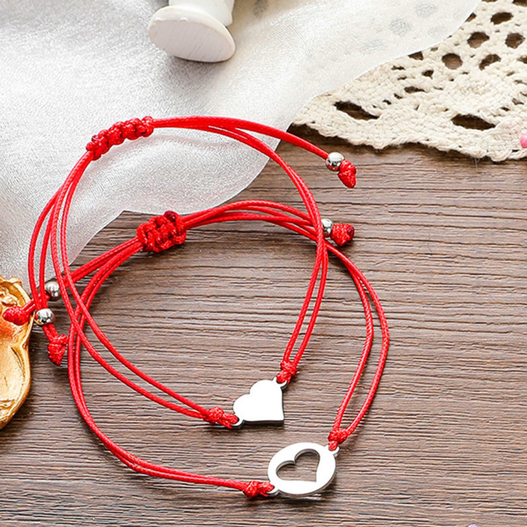 Mother and Daughter Bracelet Set | Red String with Heart | 2 pieces
