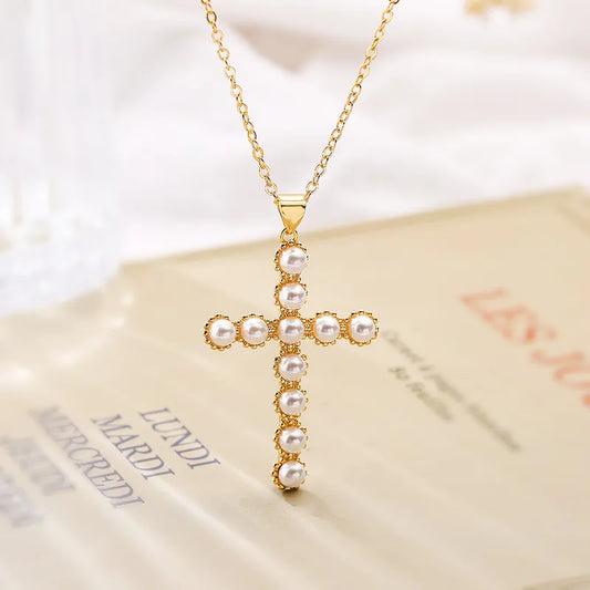 Collar cruz con perlas | dorado