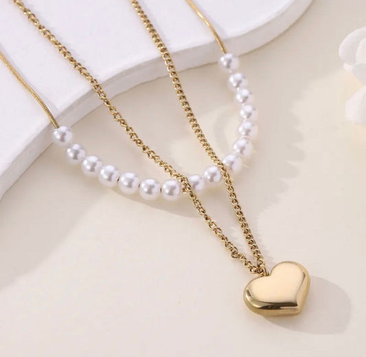 Collar doble cadena perlas y perlas | dorado
