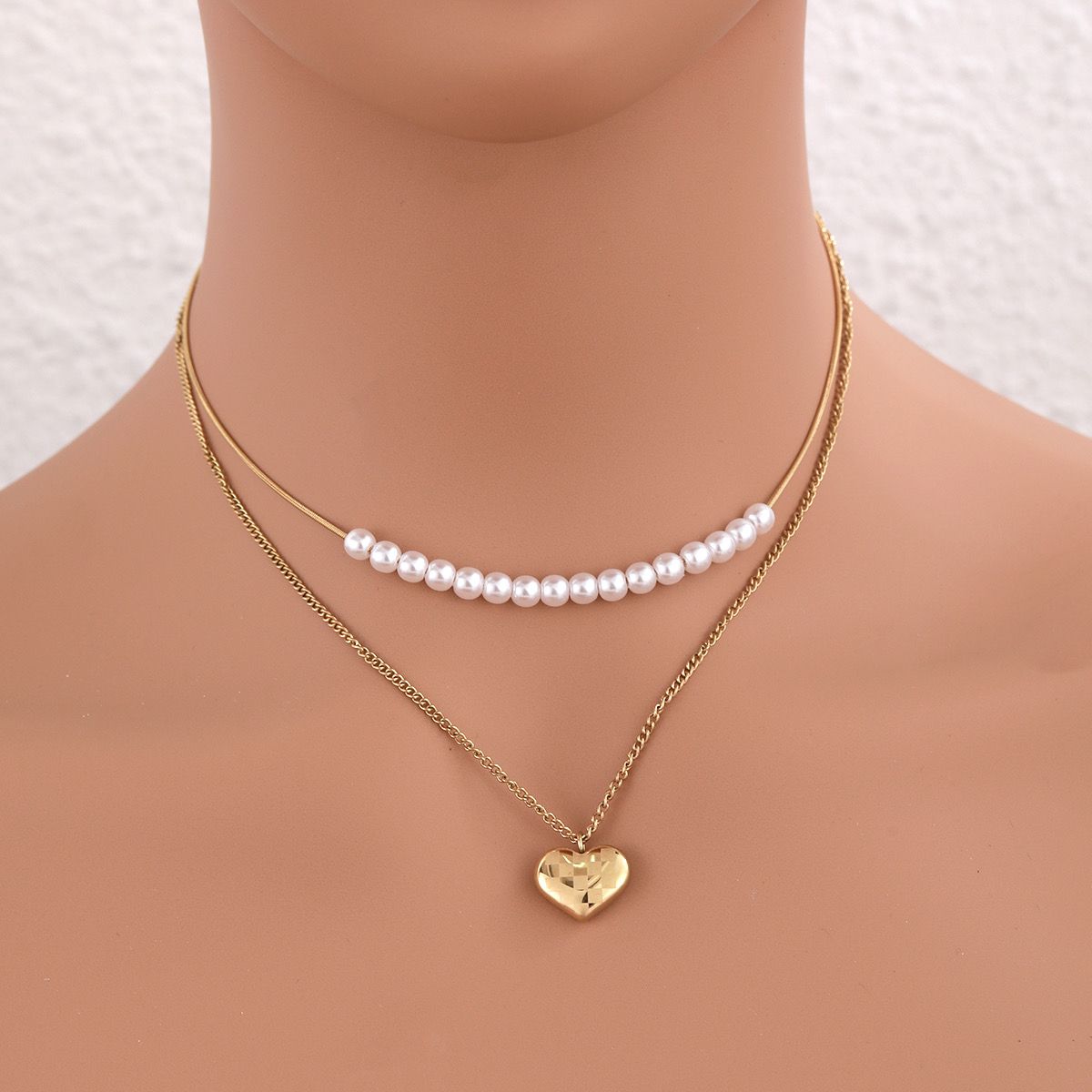 Collar doble cadena perlas y perlas | dorado