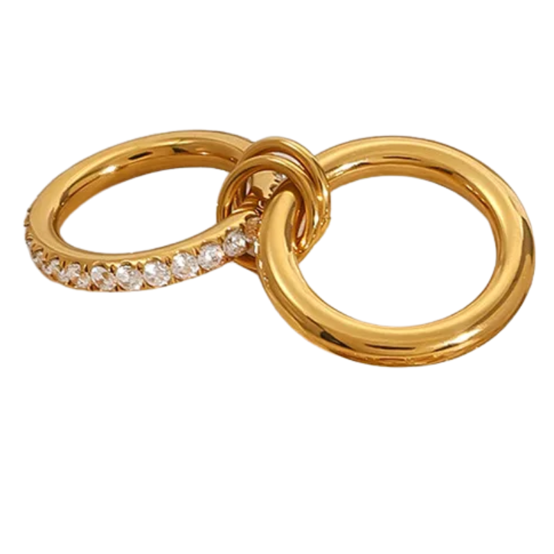 Anillo Dorado con Nudo y Cristales - Set de 3 Bandas