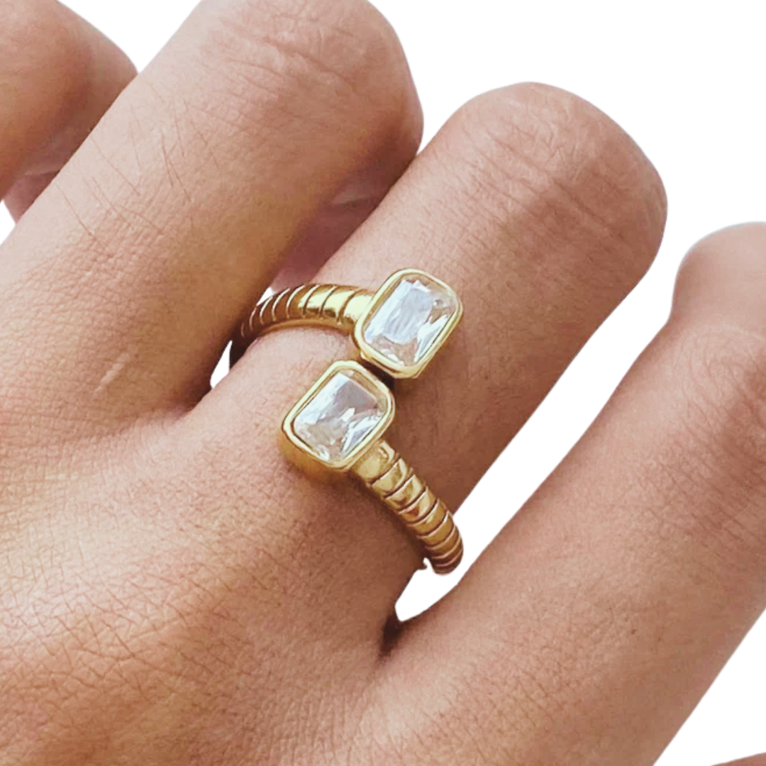 Adjustable double zirconia ring | gold