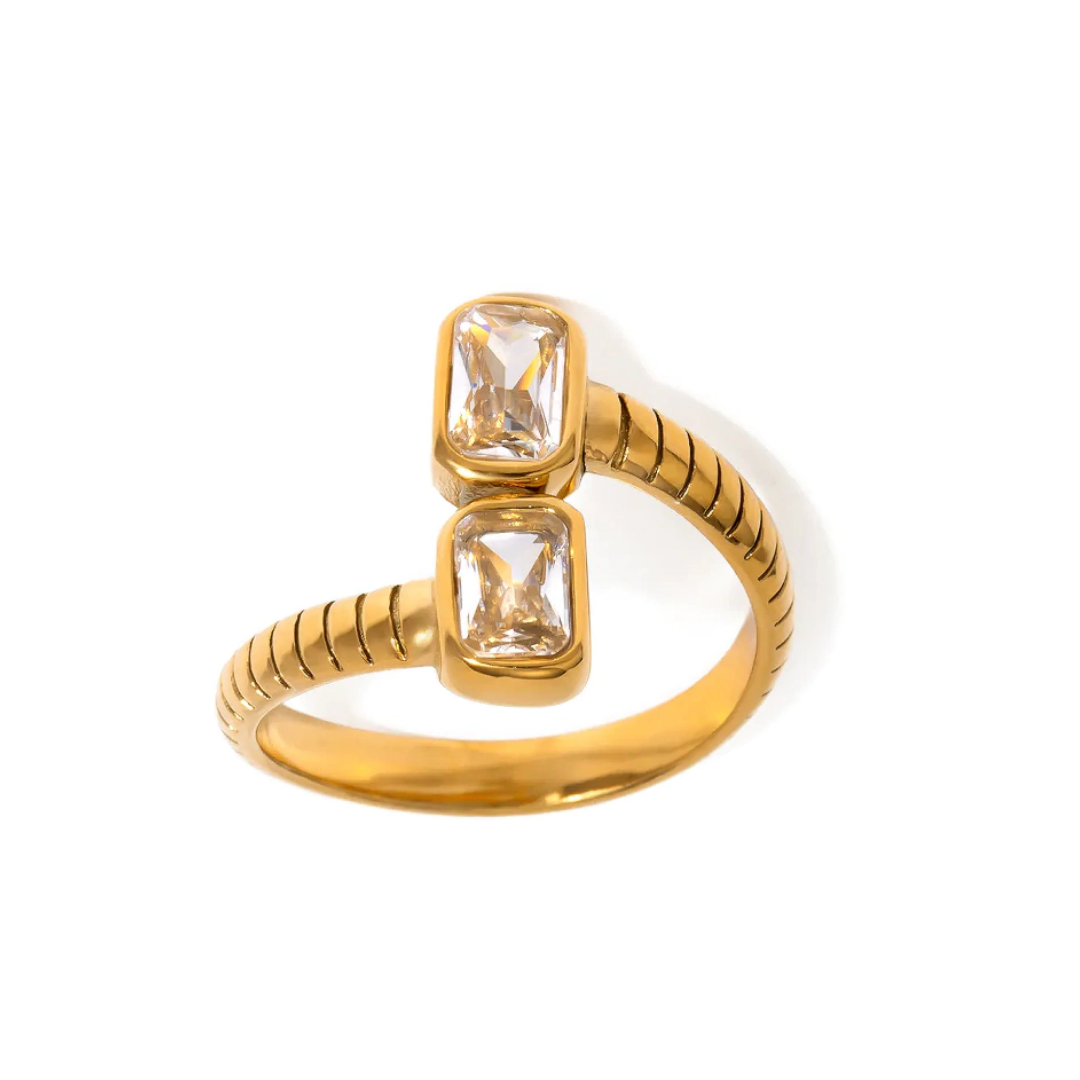 Adjustable double zirconia ring | gold